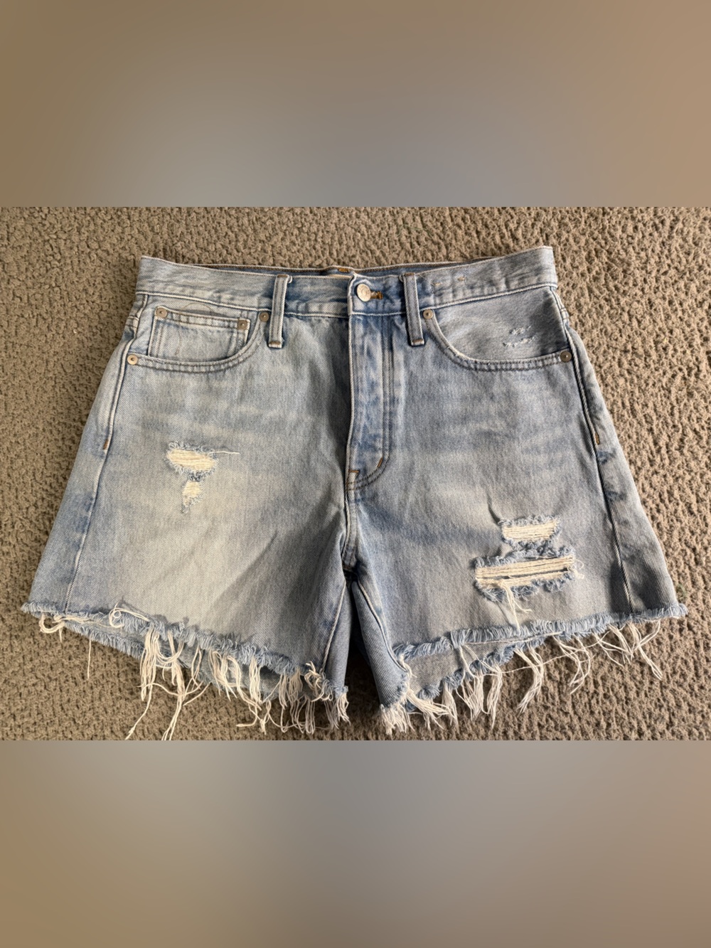 Madewell Light Blue Distressed Frayed Hem Jean Shorts
